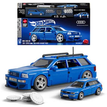 Hot Wheels Brick Shop Audi RS2 Blue Building Set Model Car