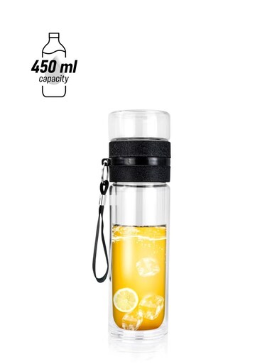 Wall High Borosilicate Glass Water Bottle Coffee And Water Separation Mug Cup with Tea Infuser Portable Travel Glass 450ml