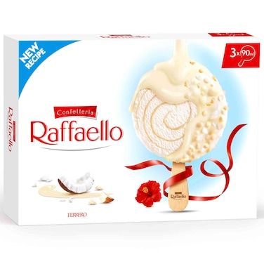 Raffaello Ice Cream Bars Coconut Almond Coated, 90ml, Pack of 3