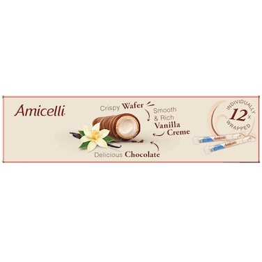 Amicelli Vanilla Cream Filled Wafer Rolls Milk Chocolate, 150g