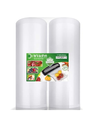 WVacFre 2Pack 11''X50' Food Vacuum Sealer Bags Rolls with Commercial Grade,BPA Free,Heavy Duty,Great for Food Vac Storage or Sous Vide Cooking