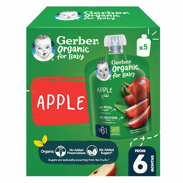 Gerber Organic Apple Baby Food Puree, 90g, Pack of 5