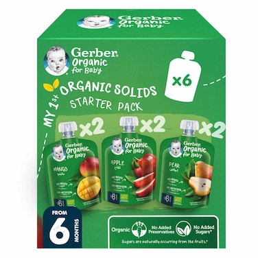 Gerber Organic 1st Fruity Assorted Starter Pack Baby Food, 90g, Pack of 6
