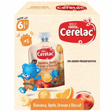 Nestle Cerelac Banana Apple Orange and Biscuit Baby Food, 90g, Pack of 5