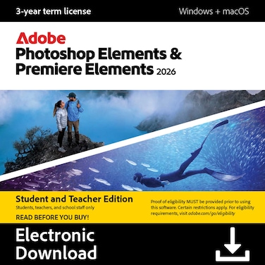 Adobe Photoshop Elements and Premiere Elements 2026, 3 Year Student Teacher Edition