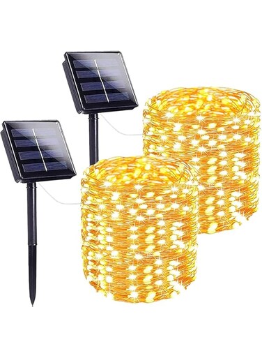 Joyzzz Solar String Lights, Warm White LED Fairy Lights, Super Bright Waterproof Solar Fairy Lights, 8 Modes Solar Outdoor String Lights for Garden Tree Patio Party（Each 2-Pack 22m 200）