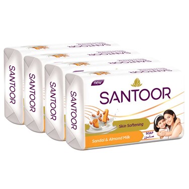 Santoor Skin Softening Soap Bar with Sandal and Almond Milk, 125g, Pack of 4