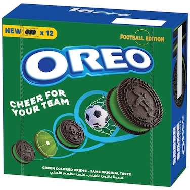 Oreo Cocoa Sandwich Biscuit With Green Vanilla Flavored Cream Football Edition, 35.5g, Pack of 12