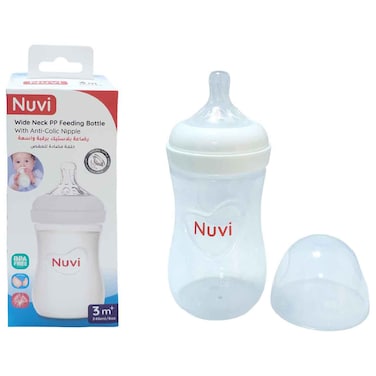 Nuvi Wide Neck PP Feeding Bottle with Anti-Colic Nipple, 3M+, 240ml