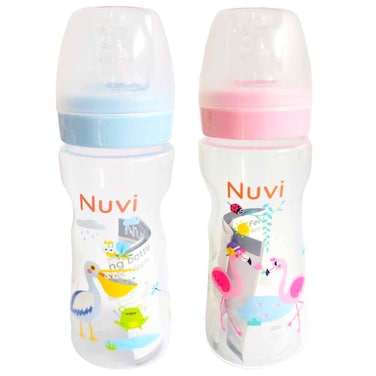 Nuvi Wide Neck Slim Plastic Feeding Bottle, 240ml