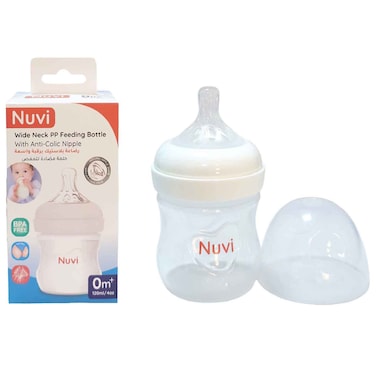 Nuvi Wide Neck PP Feeding Bottle with Anti-Colic Nipple, 0M+, 120ml