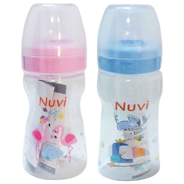 Nuvi Wide Neck Silicone Nipple Plastic Feeding Bottle, 150ml, Pink