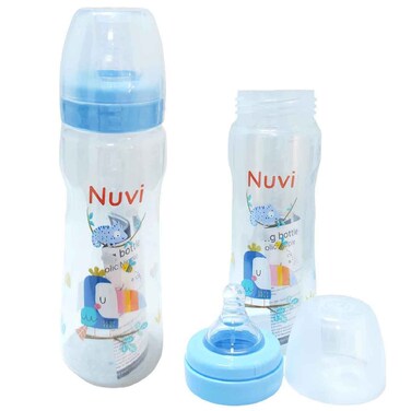 Nuvi Wide Neck Silicone Nipple Plastic Feeding Bottle, 330ml, Blue