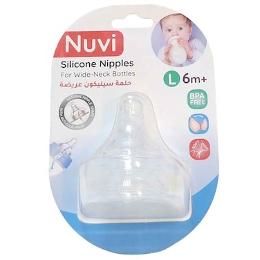 Nuvi Wide Neck Silicone Nipples Fast Flow, 6M+, Pack of 2