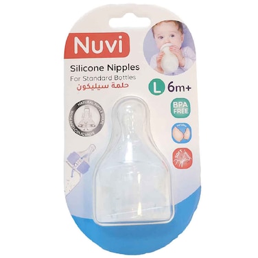 Nuvi Silicone Nipples for Standard Bottles Fast Flow, 6M+, Pack of 2
