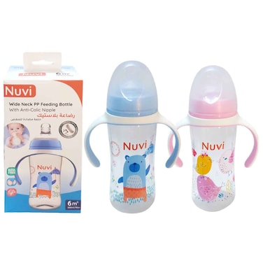 Nuvi Wide Neck PP Feeding Bottle with Anti-Colic Nipple 300ml, 6M+
