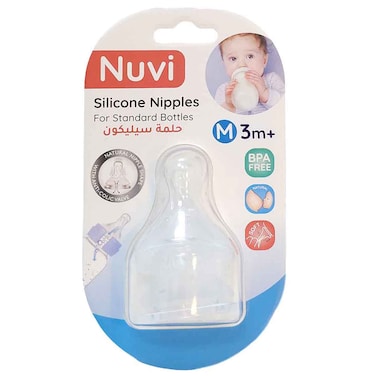 Nuvi Silicone Nipples for Standard Bottles Medium Flow, 3M+, Pack of 2