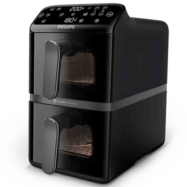 Philips 4000 Series Stacked Dual Basket Airfryer Black 10L, NA460