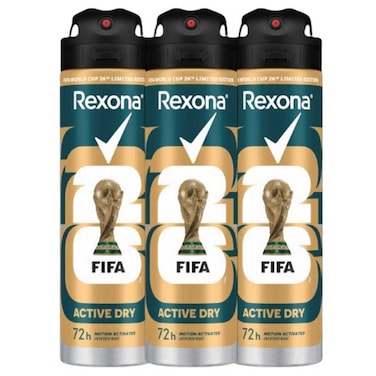 Rexona x Limited Edition, Antiperspirant Spray for Men, Active Dry, 150ml Pack of 3