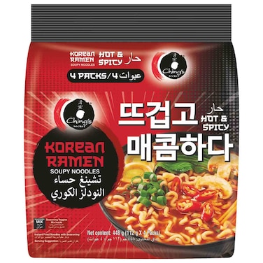 Ching&rsquo;s Secret Korean Ramen Hot and Spicy Soupy Noodles, 112g, Pack of 4