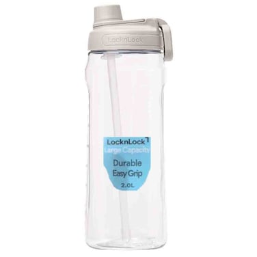 LocknLock Large Water Bottle with Straw, 2L, Gray