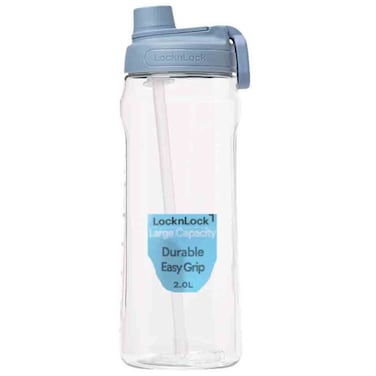 LocknLock Large Water Bottle with Straw, 2L, Blue