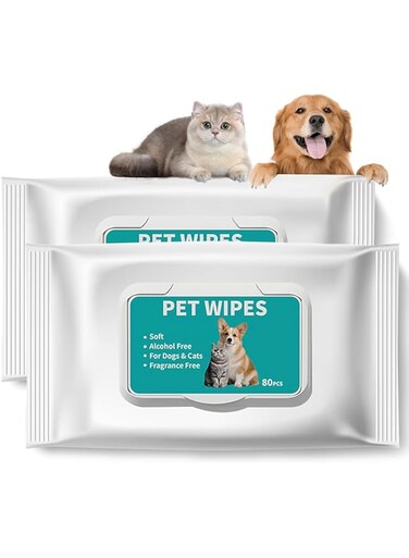 DIKENLAND 2 Packs Dog Wipes Cat Wipes for Cleaning and Deodorizing, Pet Wipes for Paws and Butt, Thick Large Pet Wipes for Eyes Ears Face Body 160 Count