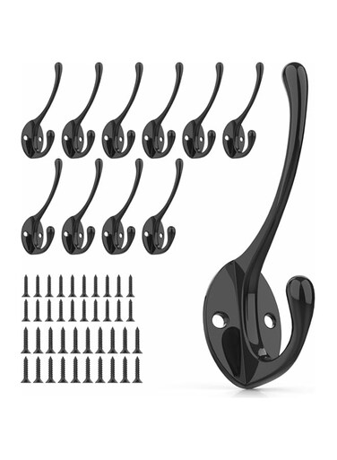 ALMEKAQUZ Wall Hooks for Hanging, 10Pcs Steel Hook, Metal Wall Hooks for Coats, Heavy Duty Single Prong Wall Hooks with 20 Pcs Screws for Towel, Key, Robe, Coats, Scarf, Bag, Cap, Coffee Cup, Mugs
