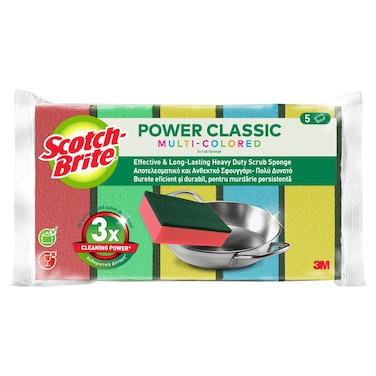 3M Scotch-Brite Power Classic Multi-Colored Heavy Duty Scrub Sponge, 5 PCS
