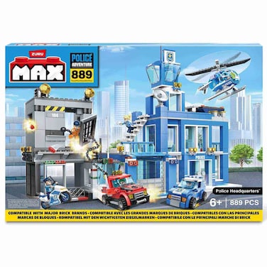 ZURU MAX Police Adventure Police Headquarters Building Block Playset, 889 Pieces, Ages 6+