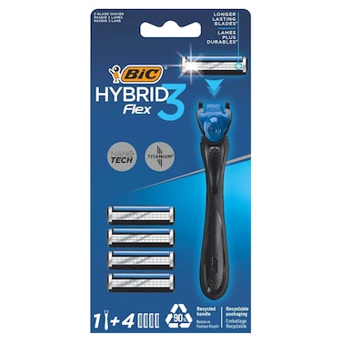 BIC Hybrid Flex 3 Men's Razor with 4 Replacement Cartridges