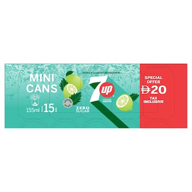 7UP Lemon Mint Mojito Zero Sugar Mini Cans, 155ml, Pack of 15