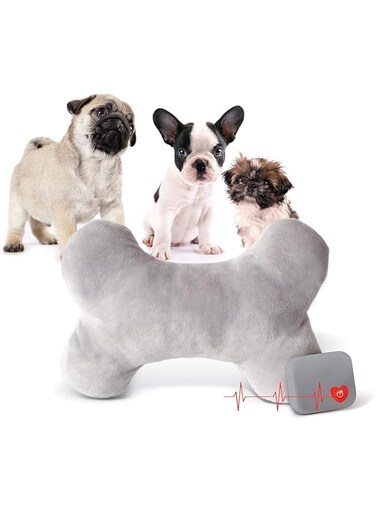 K&amp;H PET PRODUCTS Mother's Heartbeat Plush Dog Bone Pillow Gray Small Breed Heartbeat Rhythm 8 Inches