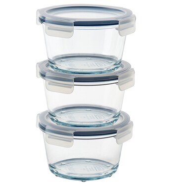 Glass Food Containers with Snap-Lock Lids, Round, 600 ml, 3-Pack