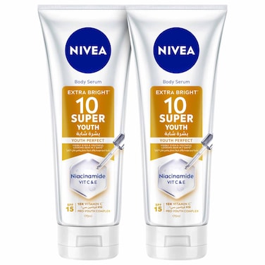 NIVEA Extra Bright 10 Super Youth Body Serum SPF15, 170ml, Pack of 2