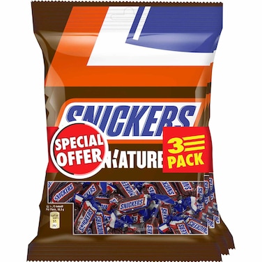 Snickers Miniatures Milk Chocolate with Peanuts, Caramel and Nougat, 150g, Pack of 3