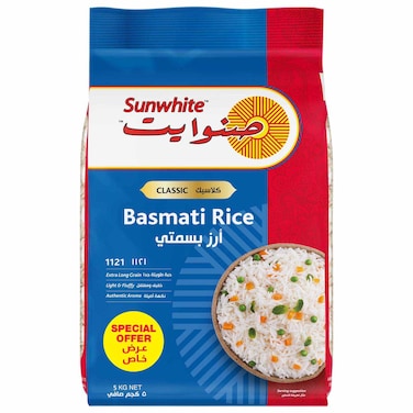Sunwhite Classic 1121 Basmati Rice, Extra Long Grain, 5kg