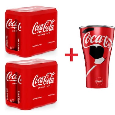 Coca-Cola Original Taste Carbonated Soft Drink with Free Aluminum Cup, 330ml, Pack of 12