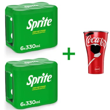 Sprite Lemon-Lime Flavoured Carbonated Soft Drink with Free Aluminum Cup, 330ml, Pack of 12