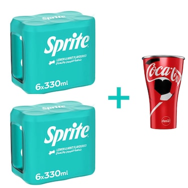 Sprite Lemon and Mint Flavoured Carbonated Soft Drink with Free Aluminum Cup, 330ml, Pack of 12