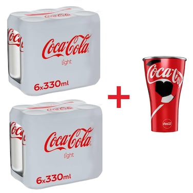 Coca-Cola Light Carbonated Soft Drink with Free Aluminum Cup, 330ml, Pack of 12
