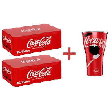 Coca-Cola Original Taste Carbonated Soft Drink with Free Aluminum Cup, 150ml, Pack of 30