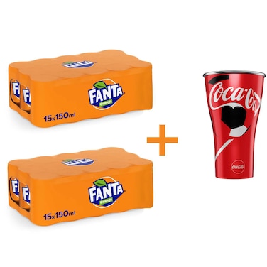 Fanta Orange Carbonated Soft Drink with Free Aluminum Cup, 150ml, Pack of 30