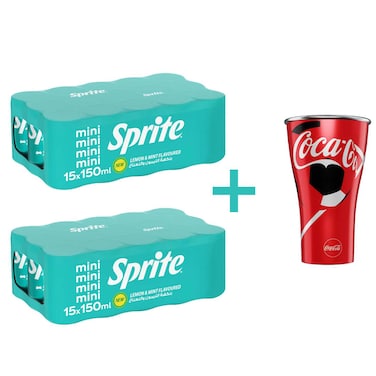 Sprite Lemon and Mint Carbonated Soft Drink with Free Aluminum Cup, 150ml, Pack of 30