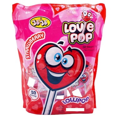 Jojo Love Pop Strawberry Flavoured Lollipops, 14g, Pack of 50