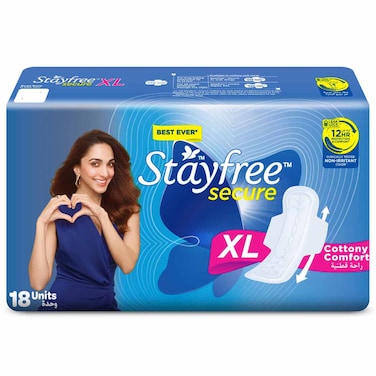 Stayfree Secure XL Cottony Comfort Sanitary Napkins with Wings, 18 Units