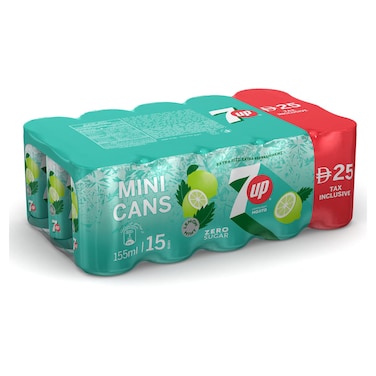 7UP Lemon Mint Mojito Zero Sugar Soft Drink, 155ml, Pack of 15