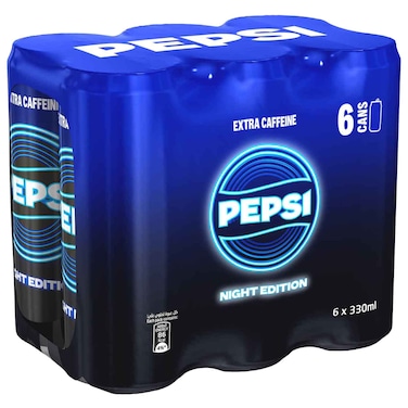 Pepsi Night Edition Extra Caffeine Carbonated Soft Drink, 330ml, Pack of 6