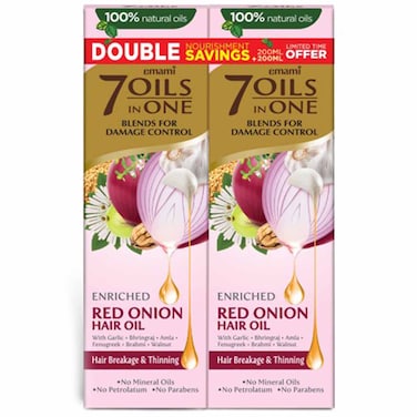 Emami 7 Oils In One Enriched Red Onion Hair Oil, 200ml and 200ml, Pack of 2