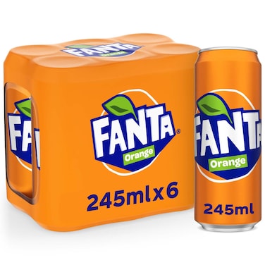 Fanta Orange Carbonated Soft Drink, 245ml, Pack of 6
